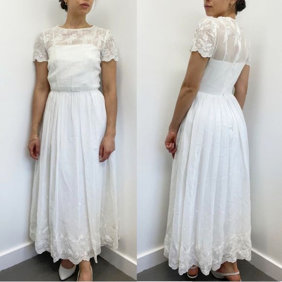 Vintage 70s Orange Maxi Dress|  Bohochic Elegant Short Sleeved Retro Dress| Floral embroidered short sleeved maximalism sheer dress